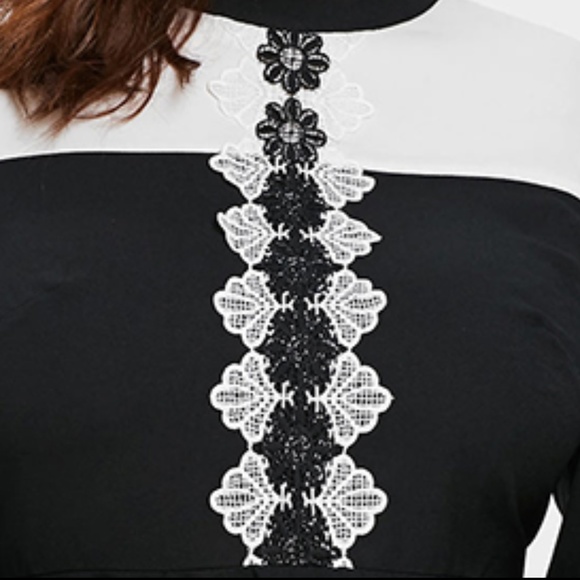 Black & White Plus Size Jewel Neck Power Blouse - Picture 5 of 7
